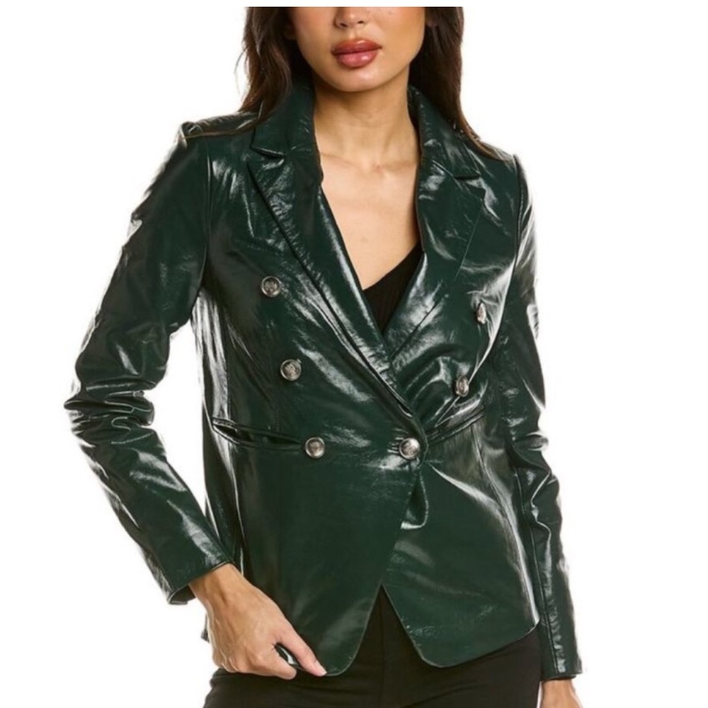 Walter Baker Green Double-Breasted Jacket 100% lamb leather